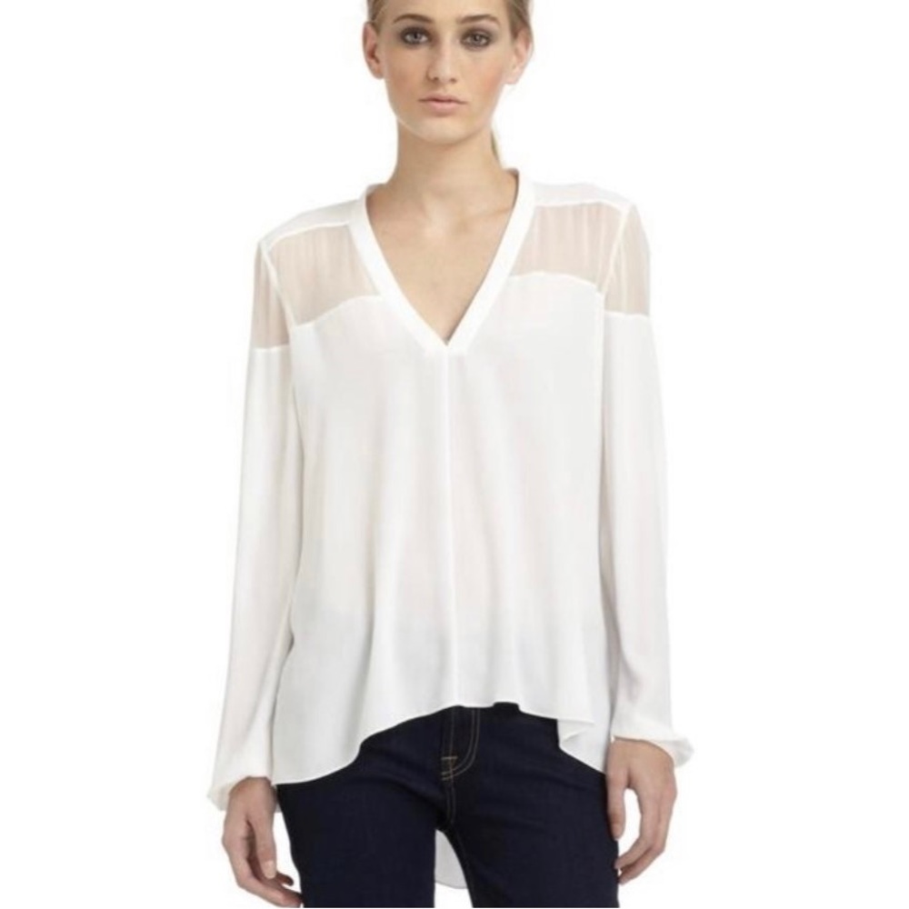 Elizabeth & James Karin Semi-Sheer Silk Yoke Blouse Size XS